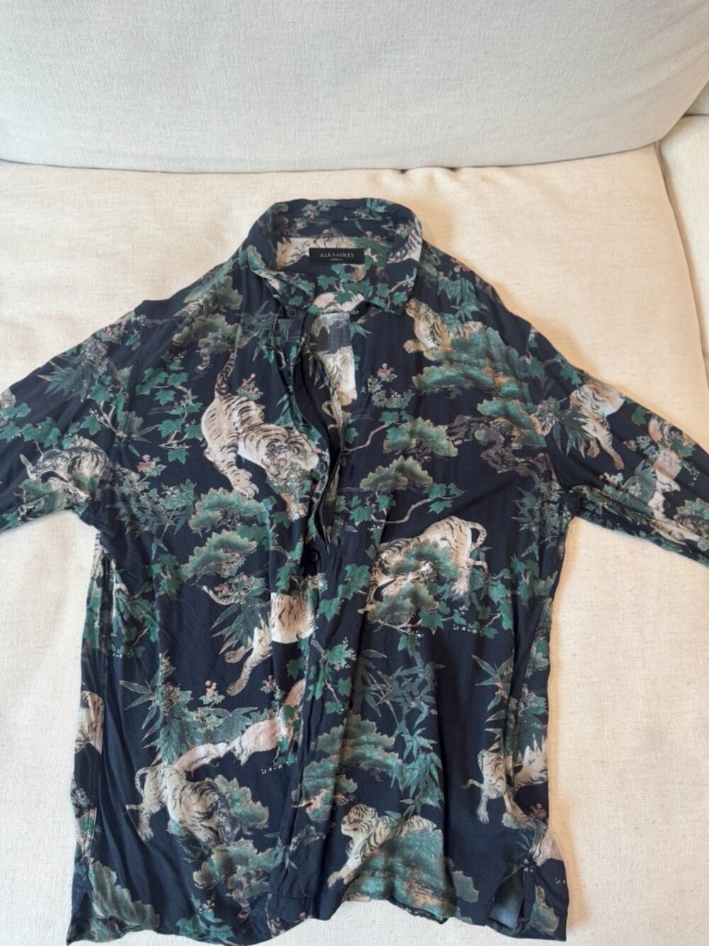AllSaints Tiger Print Long Sleeve Button-Down Shirt Men's Medium